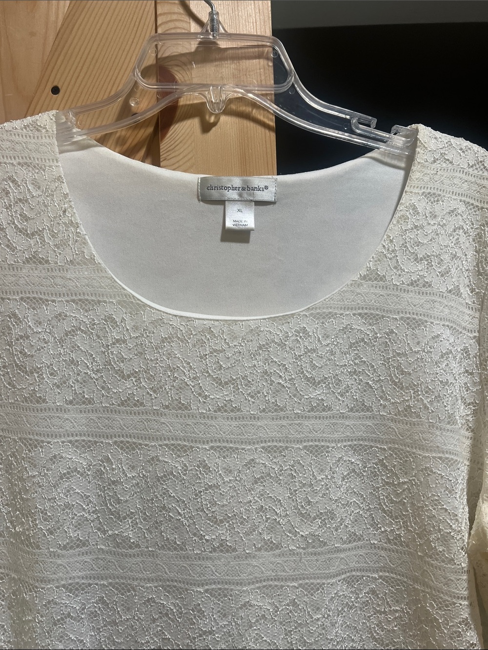 Christopher & Banks Cream Lace 3/4 sleeve top size x large